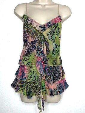 Y2K Bisou Bisou SHEER Mesh CAMISOLE Ethereal Fairy Top M Ruffle Mermaid Core 90s